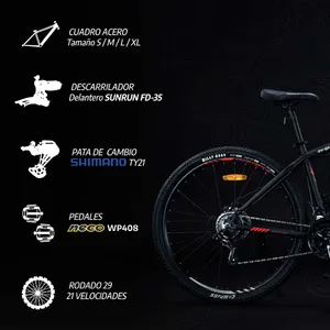 Bicicleta Mountain Bike MTB Overtech R29 Q5 21V Freno a Disco Negro/Rojo/Blanco Talle M - imagen 3
