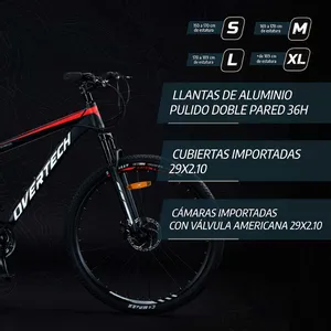 Bicicleta Mountain Bike MTB Overtech R29 Q5 21V Freno a Disco Negro/Rojo/Blanco Talle M - imagen 4