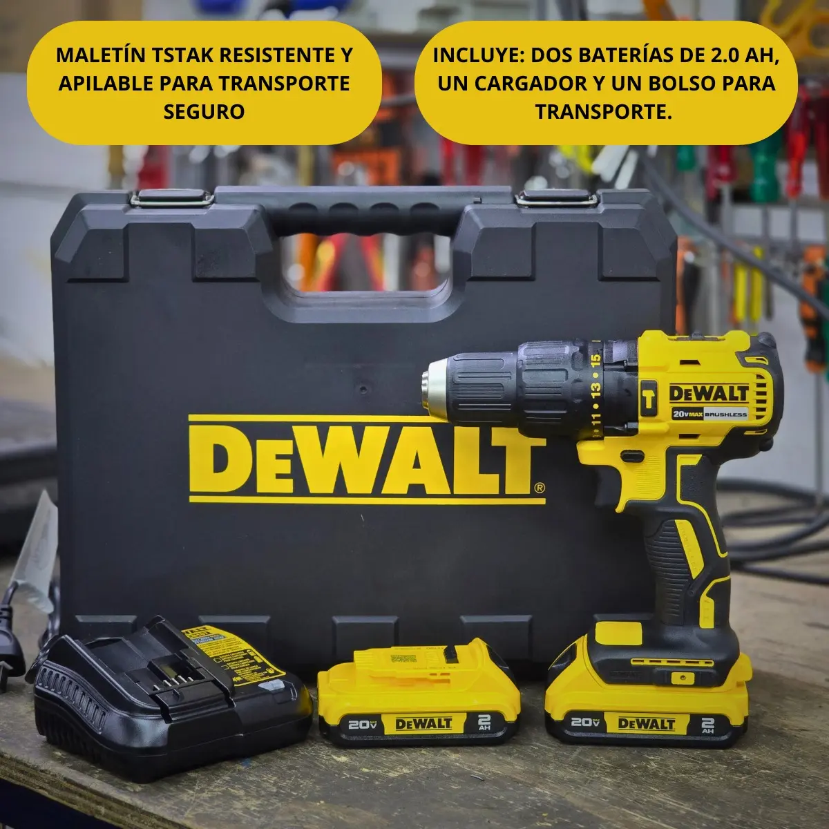 Taladro Atornillador Dewalt Dcd7781d2 + Cargador + 2 Bat 2a Color Amarillo Frecuencia 50hz - imagen 7